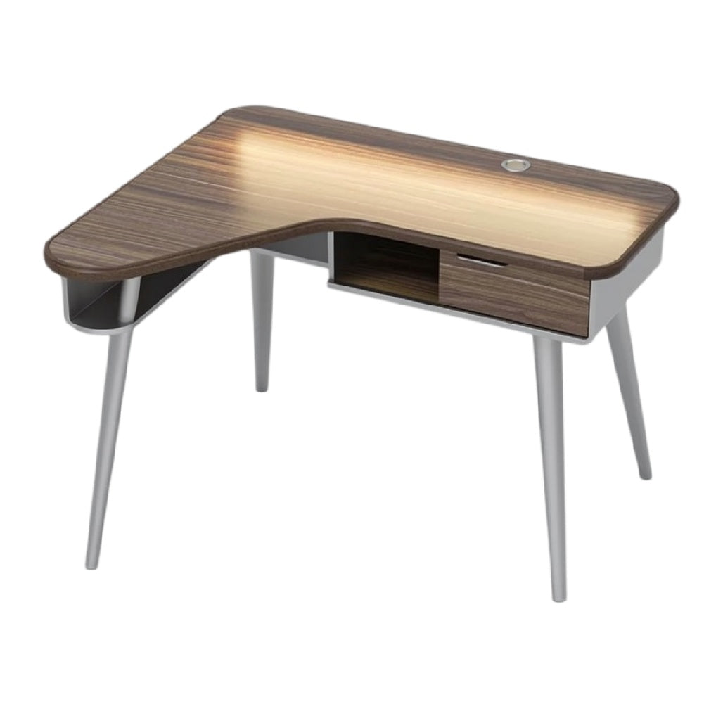 **Moderne Hoekbureau met Verlichte Rand en Opbergvak**