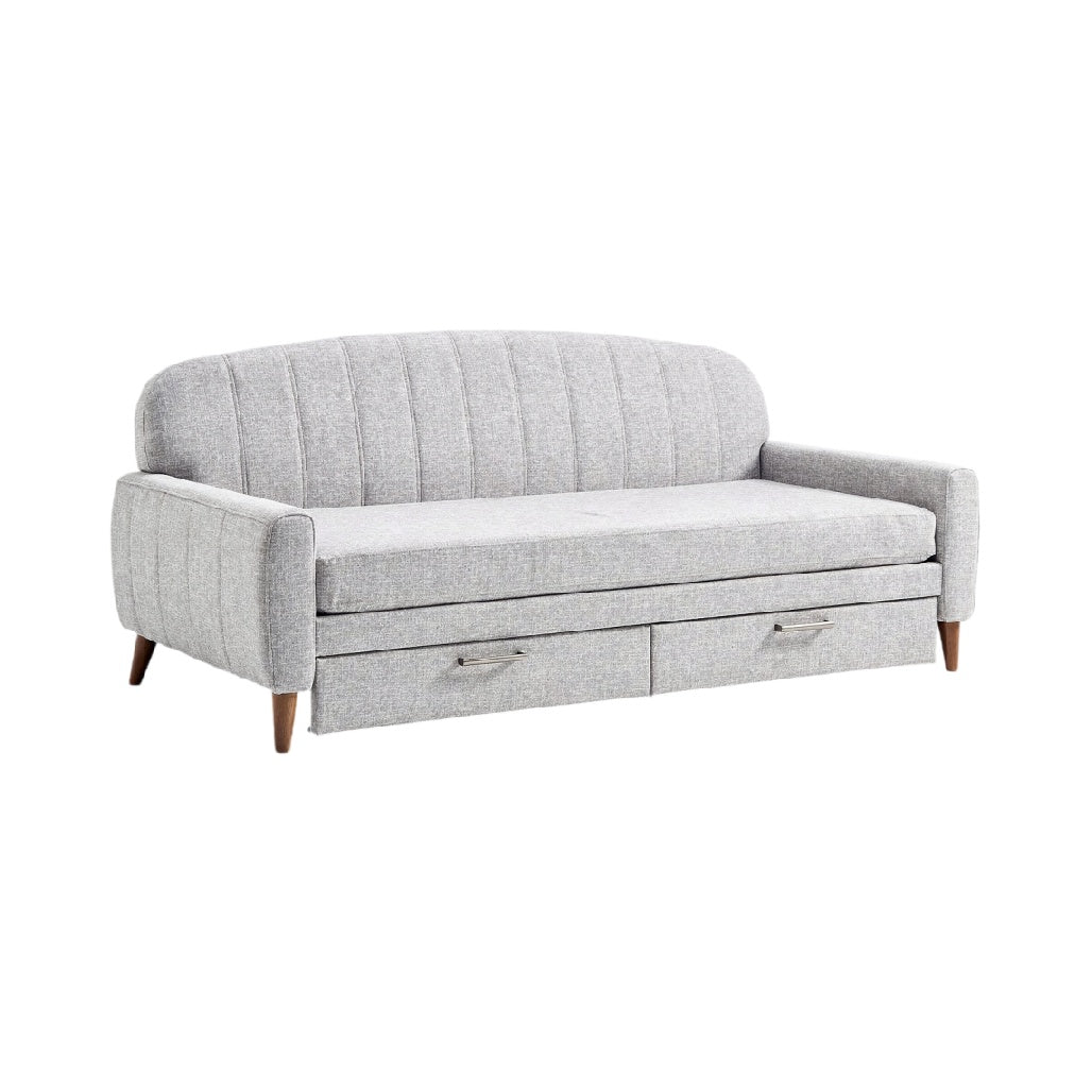 **Technische Titel in het Nederlands: Comfortabele grijze sofa met opbergladen**