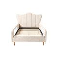 **Technische titel in het Nederlands: Elegante stoffen bedbank met houten lattenbodem**